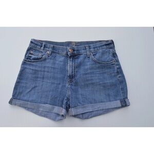 7 For All Mankind Women's Sz 28 Button-Fly Cuffed Light Wash Denim Shorts